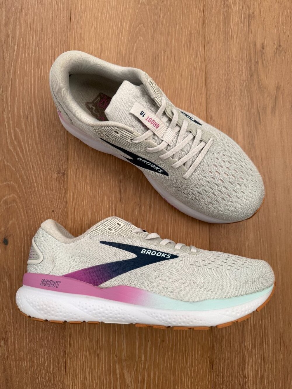 Brooks Shoes Women 10 Ghost 16 Running White Grey Estate Blue 1204071B175 Gray